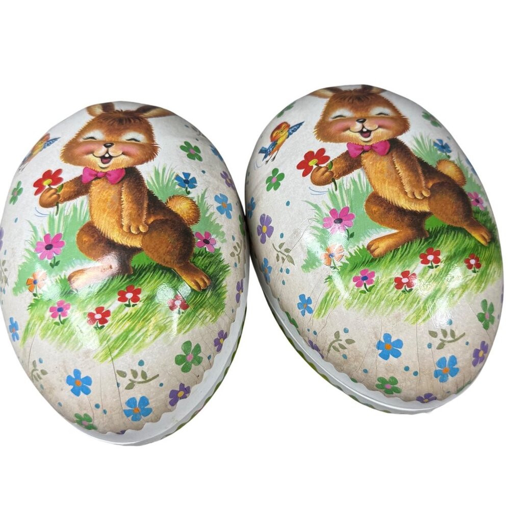 Vintage Nestler Easter Paper Mache Egg Containers Bunny & Chick Designs Set Of 2